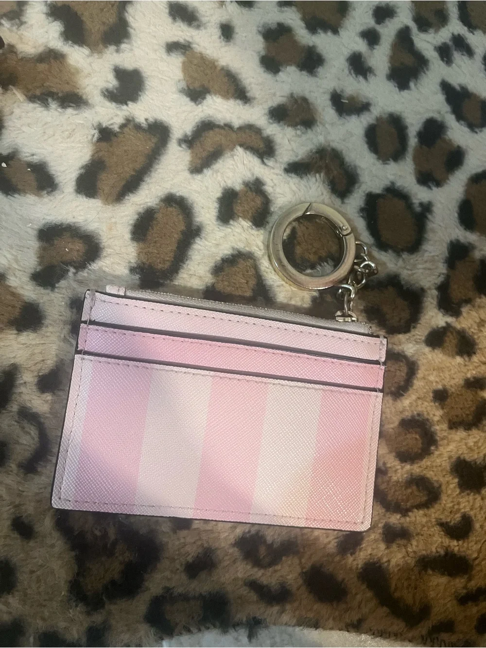 Victoria's Secret Pink Stripe Cardholder with Gold Keyring